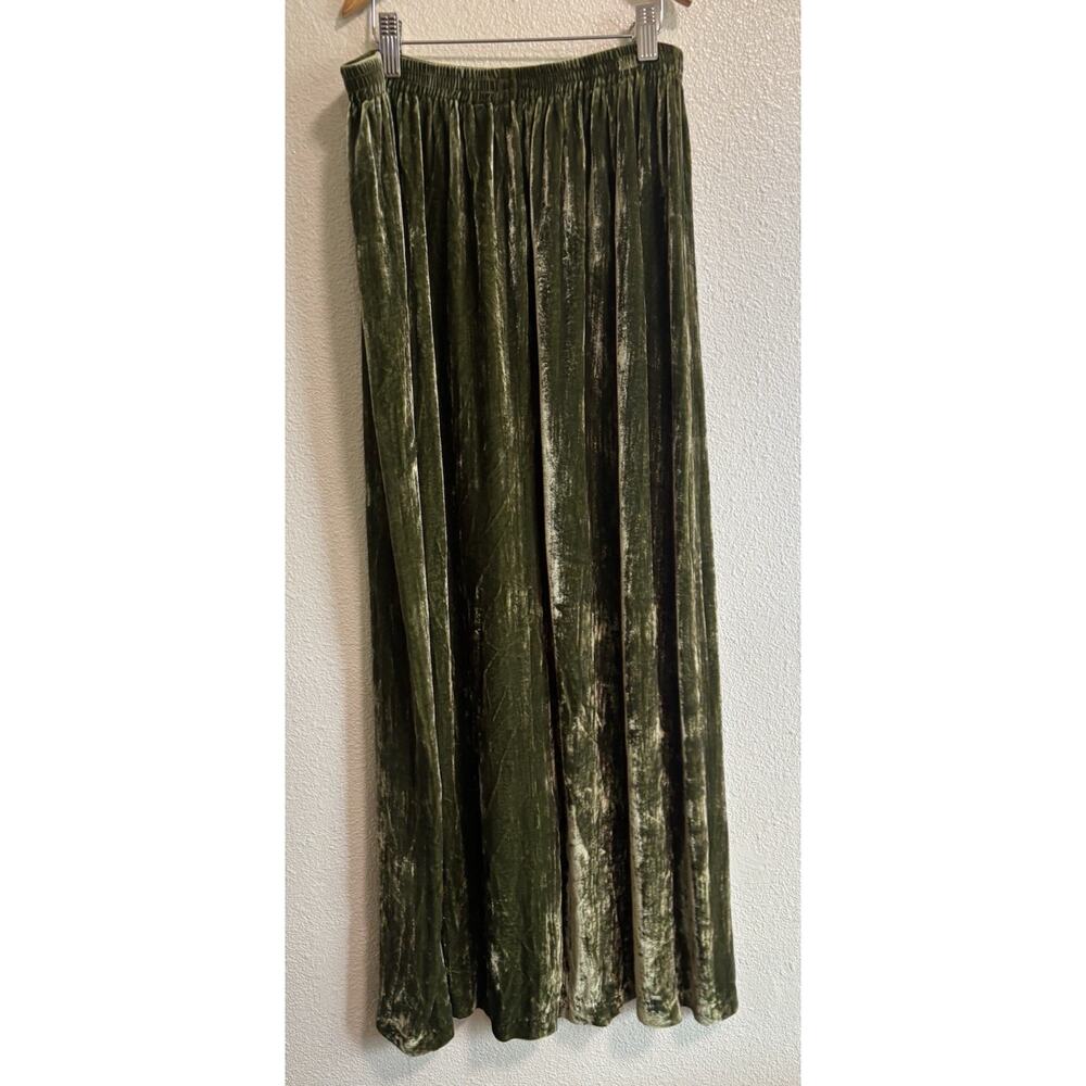 Vintage 111 State Silk Blend Velour Maxi Skirt Olive Green Whimsigoth Size Small - Picture 3 of 7